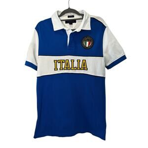 Tommy Hilfiger Italia Rugby Polo M Blue White Crest Y2K Preppy Streetwear Europe